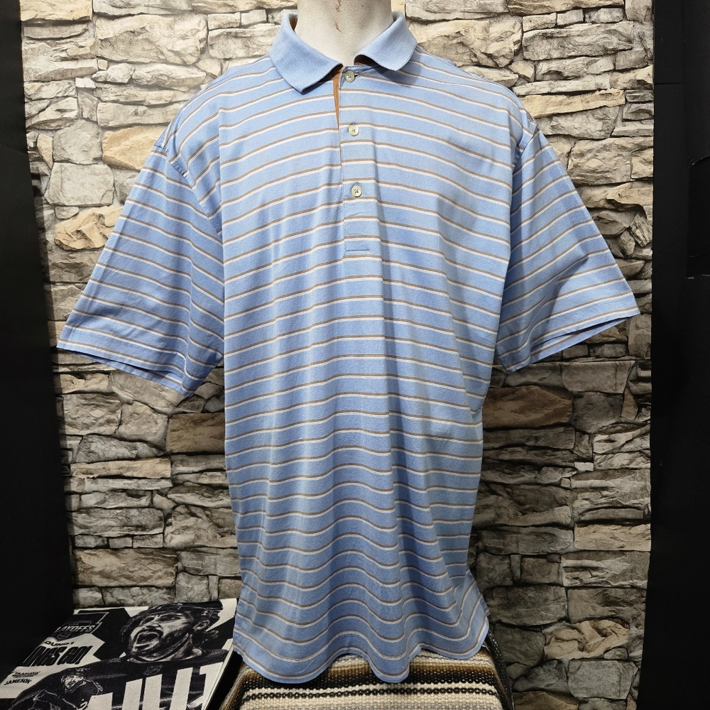 Callaway Men XL Vintage 90s Light Blue and White Striped Polo Golf Shirt